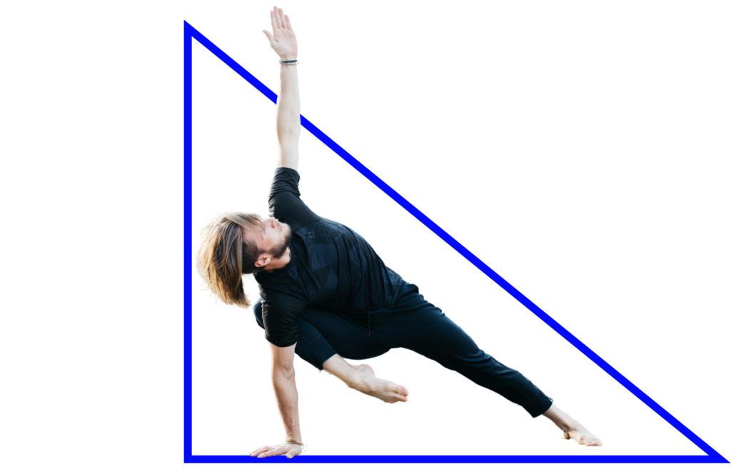 Man doing yoga in a triangle