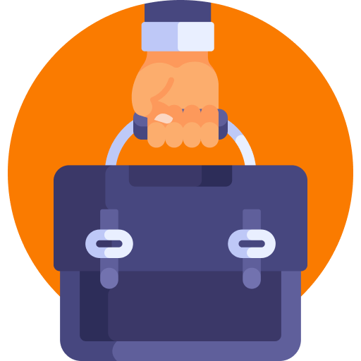 briefcase icon with orange circle on the back